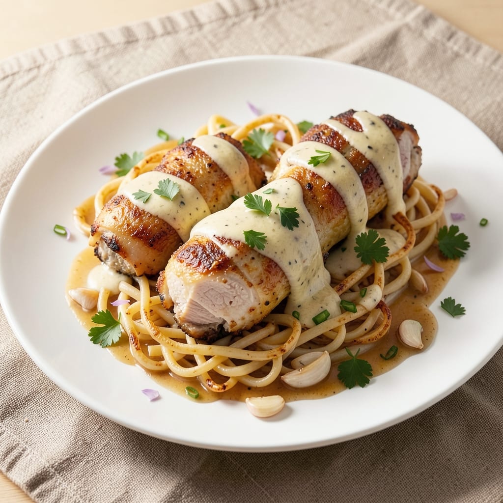 Creamy Garlic Chicken Thighs Over Egg Noodles Recipe: Silky Sauce That Coats Every Noodle