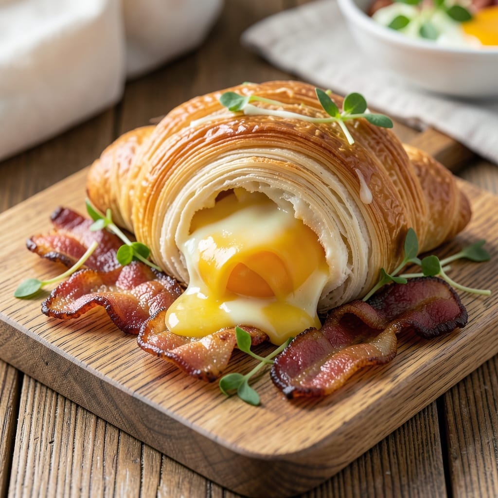 Bacon Egg and Cheese Stuffed Croissants Recipe: Flaky Layers and Runny Yolk Magic