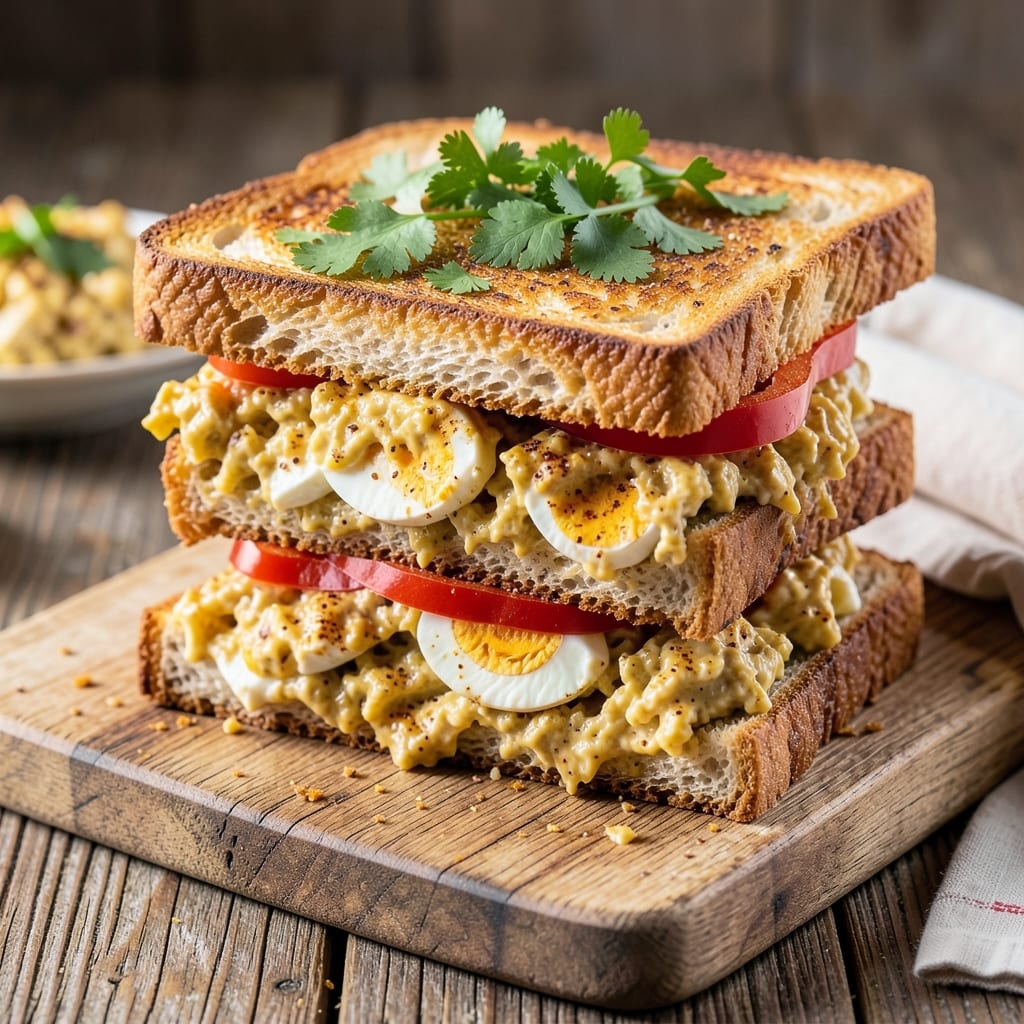 Curried Egg Salad Sandwich Recipe: Warm Spiced Yolk and Crunchy Herb Layers
