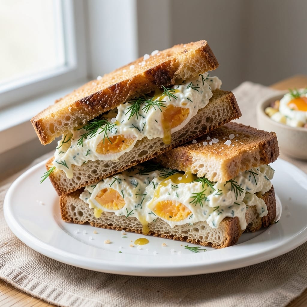 Dill Egg Salad Sandwich Recipe: Crispy Bread and Herby Freshness