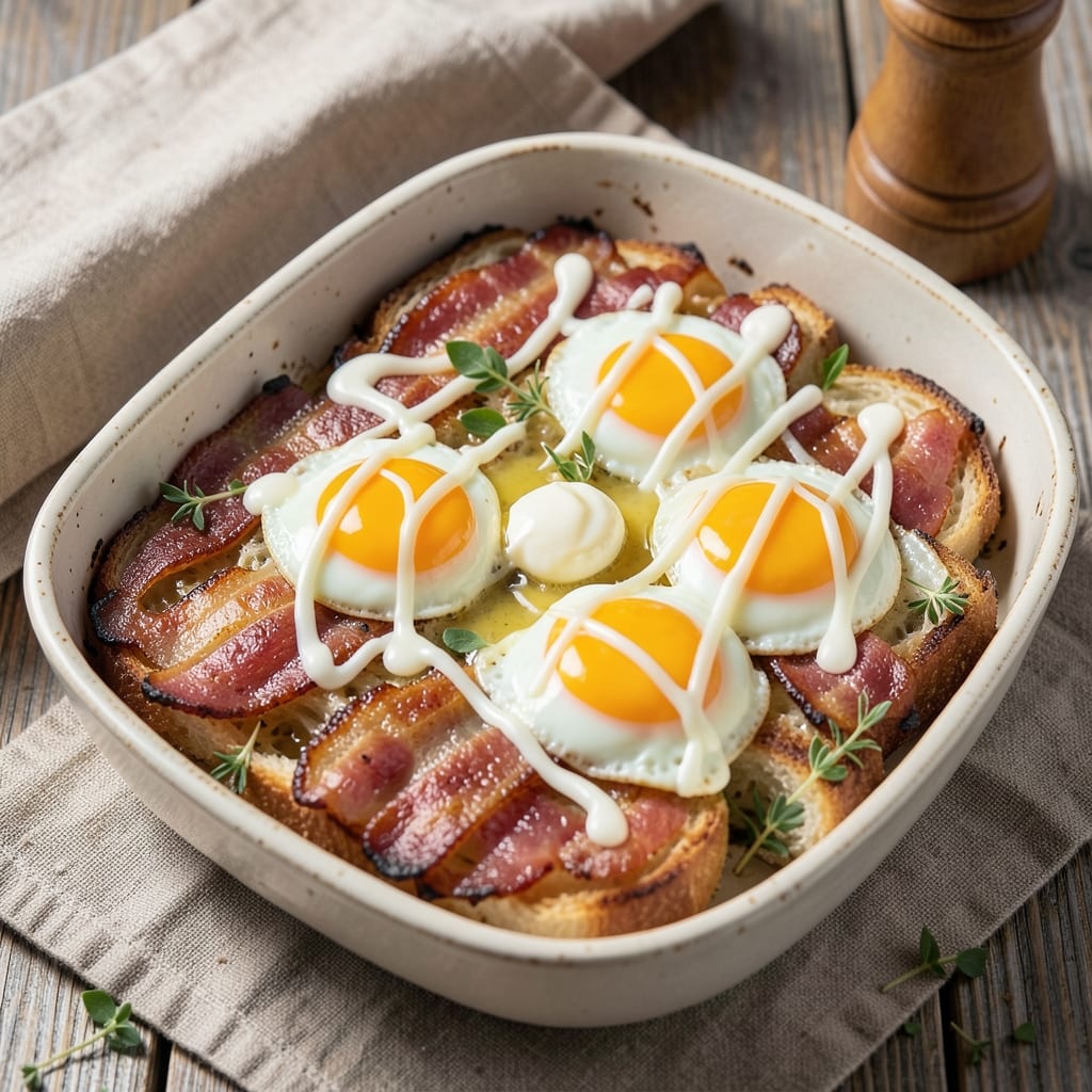 Bacon, Egg, and Bread Bake Recipe: Crispy Top and Runny Yolk Magic