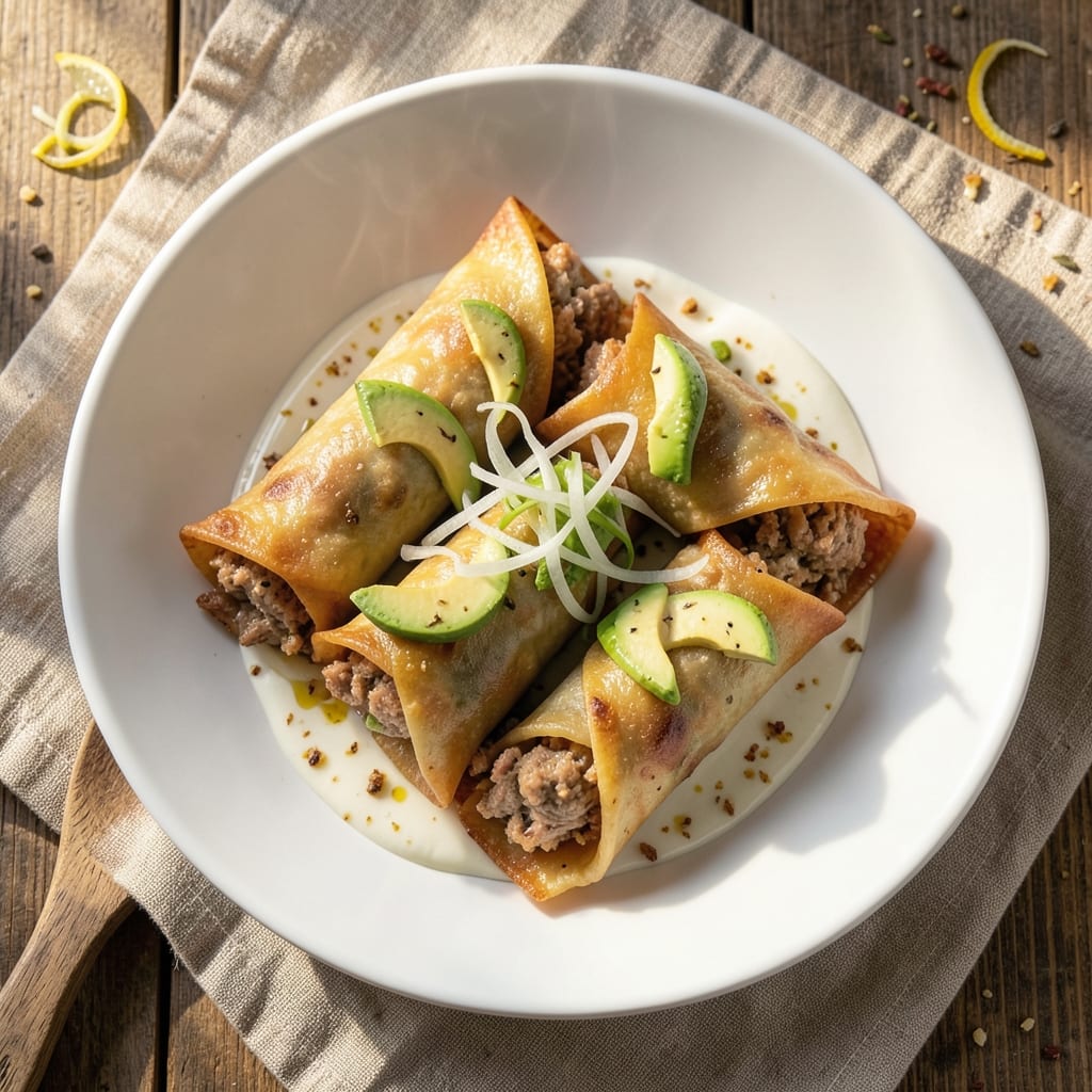 Chicken Avocado Egg Roll Recipe: Crispy Wonton Wraps With Creamy Avocado Yolk