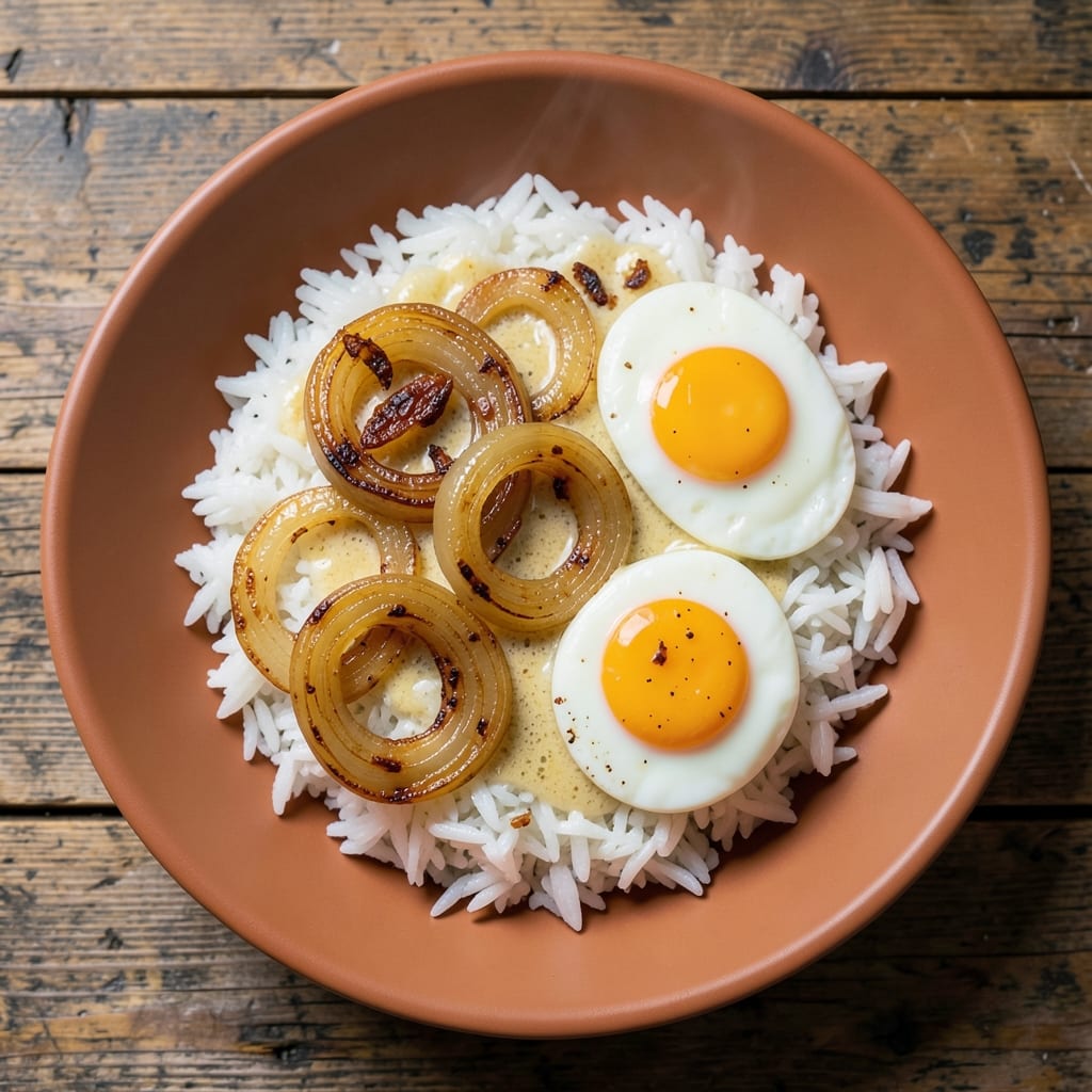 Egg and Onion Bowl Recipe: Crispy Top, Runny Yolk Rivers