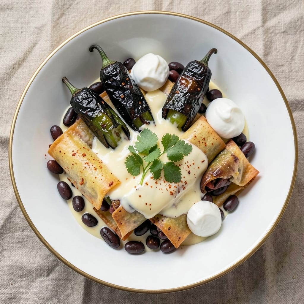 Chili Relleno Recipe With Egg Roll Wrappers: Crispy Wonton Crust and Smoky Poblano Cream