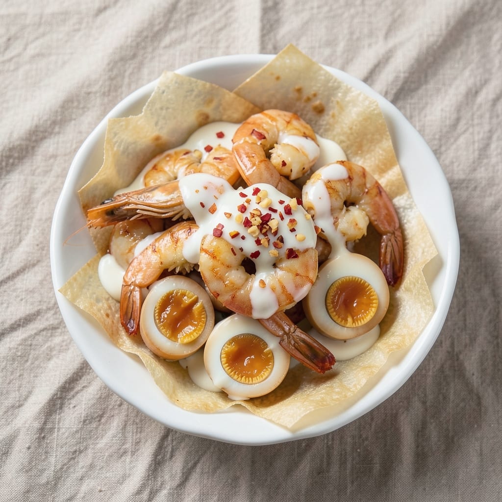 Creamy Salted Egg Prawn Recipe: Silky Yolk Streaks in Crispy Wonton Cups