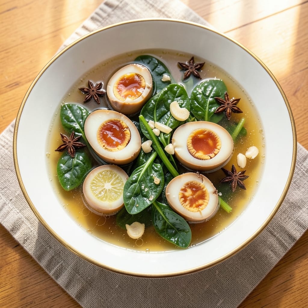 Chinese Spinach Soup With Century Egg Recipe: Silky Yolk Streaks in Bold Umami Broth