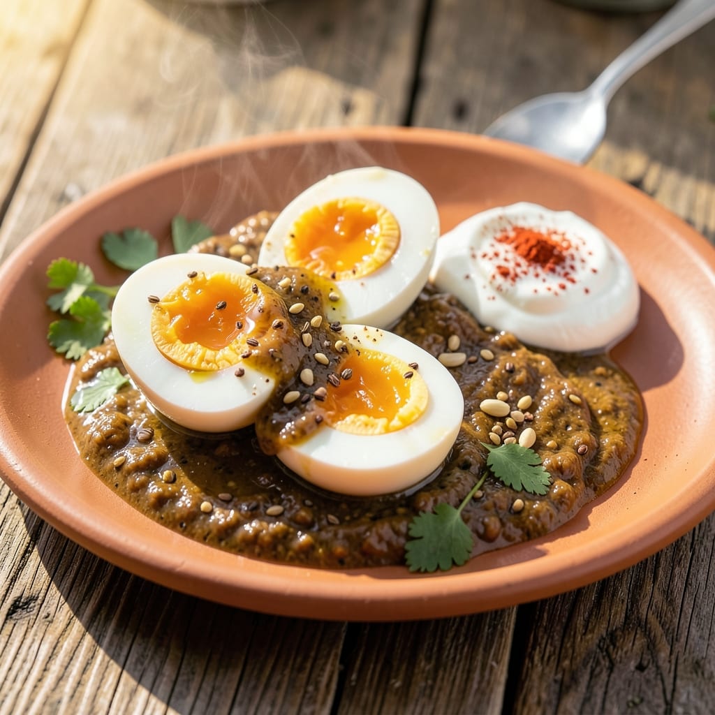 Boiled Egg Masala Recipe: Spiced Yogurt Yolk Fusion With Crunchy Topping