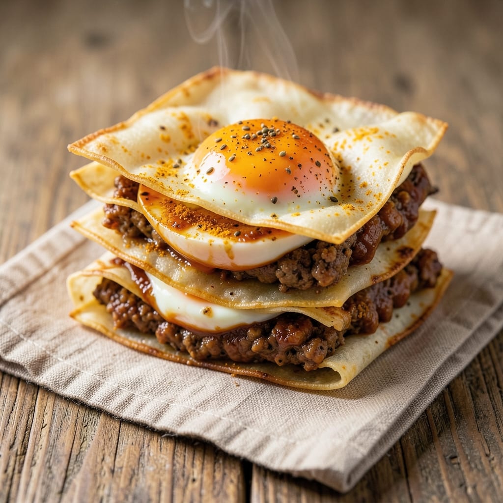 Best Curry Egg Sandwich Recipe: Crispy Wonton Cups With Runny Yolks and Spiced Gravy