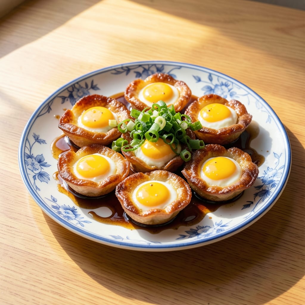 Chinese Egg Breakfast Recipe: Silky Yolk Streaks in Crispy Wonton Cups