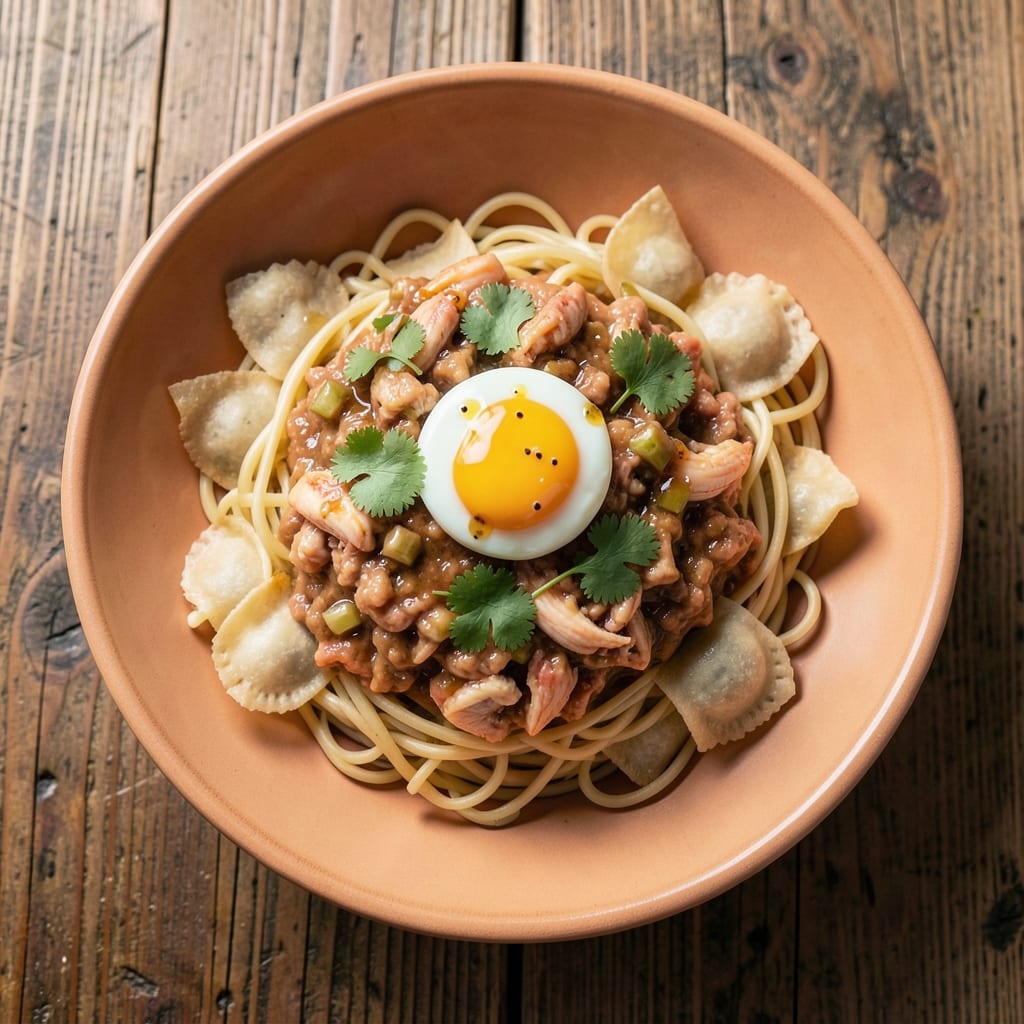 Crab and Egg Noodle Recipe: Crispy Wonton Cups with Silky Yolk Streaks