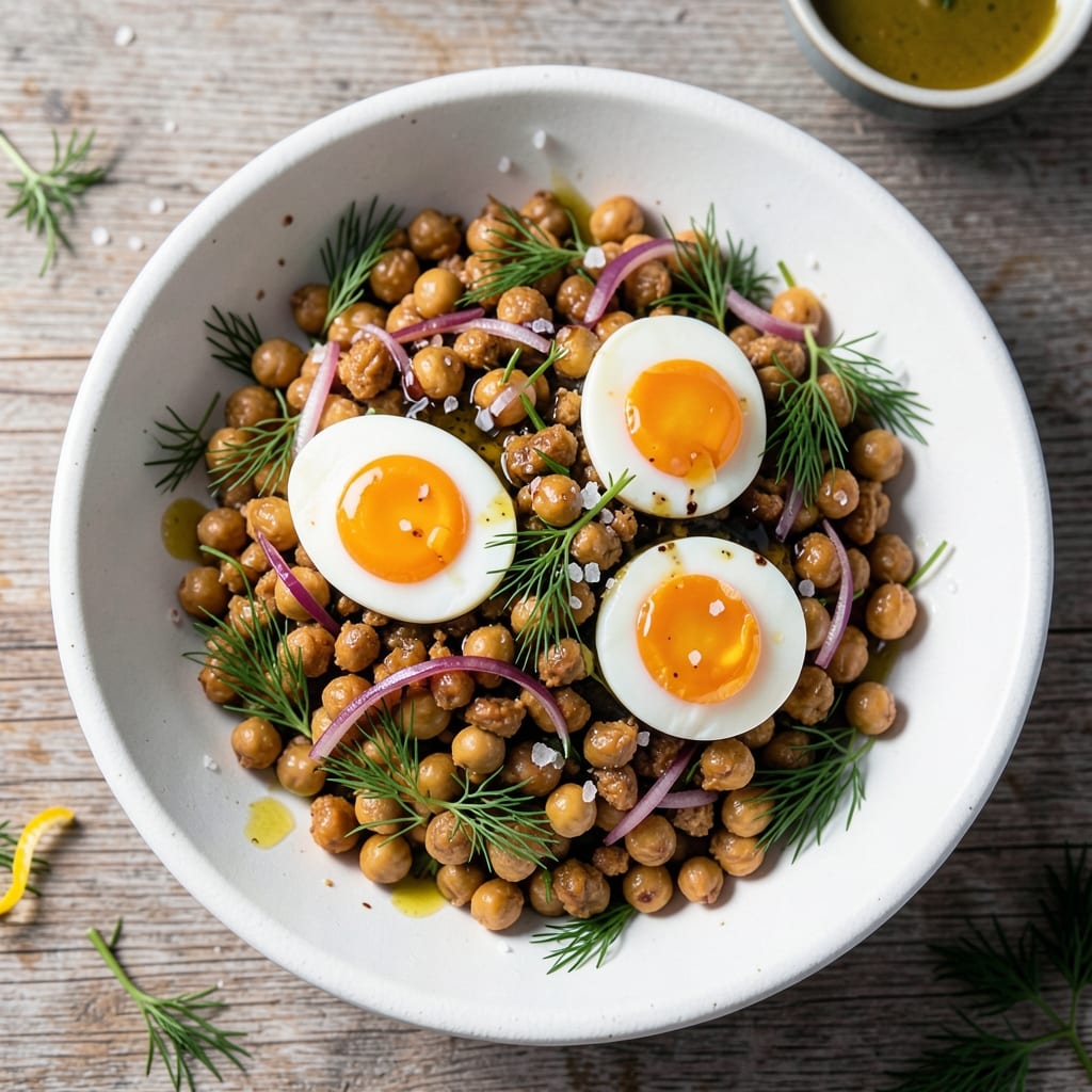 Egg and Smashed Chickpea Salad Recipe: Crunchy Chickpea Base With Silky Egg Streaks