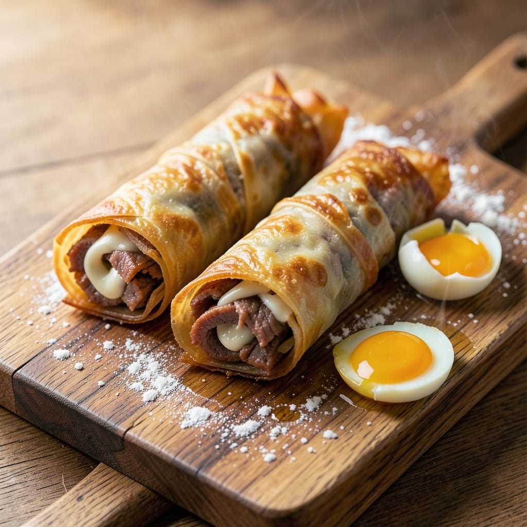 Corned Beef and Swiss Egg Rolls Recipe: Flaky Wonton Crusts With Melty Cheese Rivers