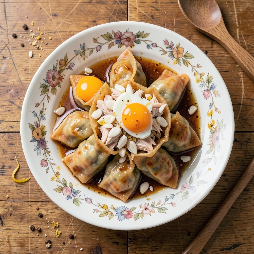 Chicken and Egg Dish Recipe: Crispy Wonton Cups with Silky Yolk Streaks