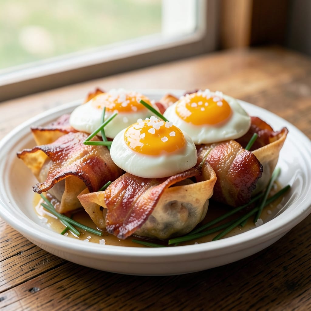Bacon and Egg Recipe Ideas: Crispy Wonton Cups With Runny Yolk Magic