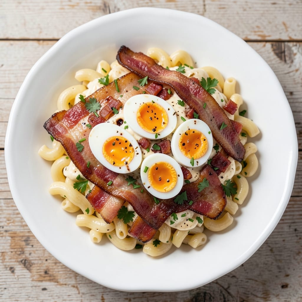 Bacon, Egg, and Macaroni Salad Recipe: Crispy Bits and Creamy Pasta Harmony