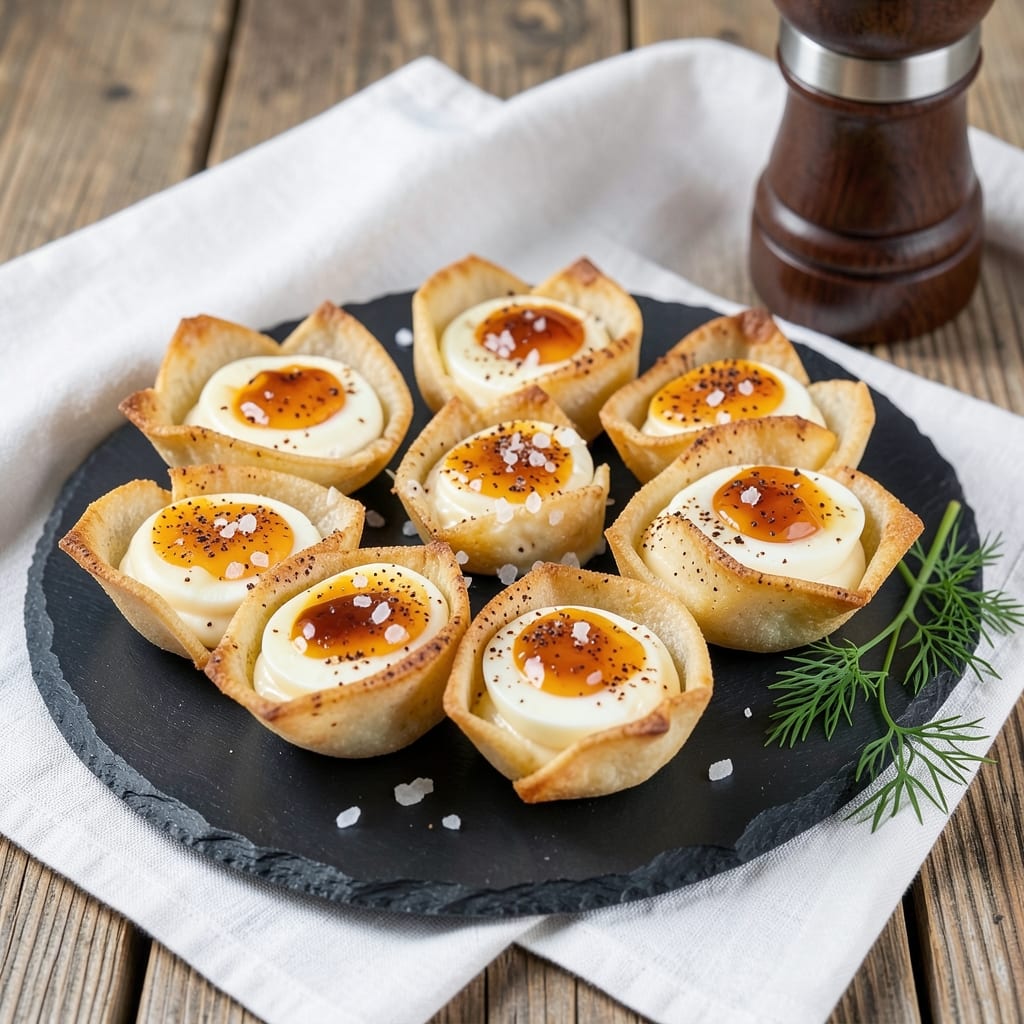 Baked Deviled Eggs Recipe: Crispy Wonton Cups With Runny Yolk Magic