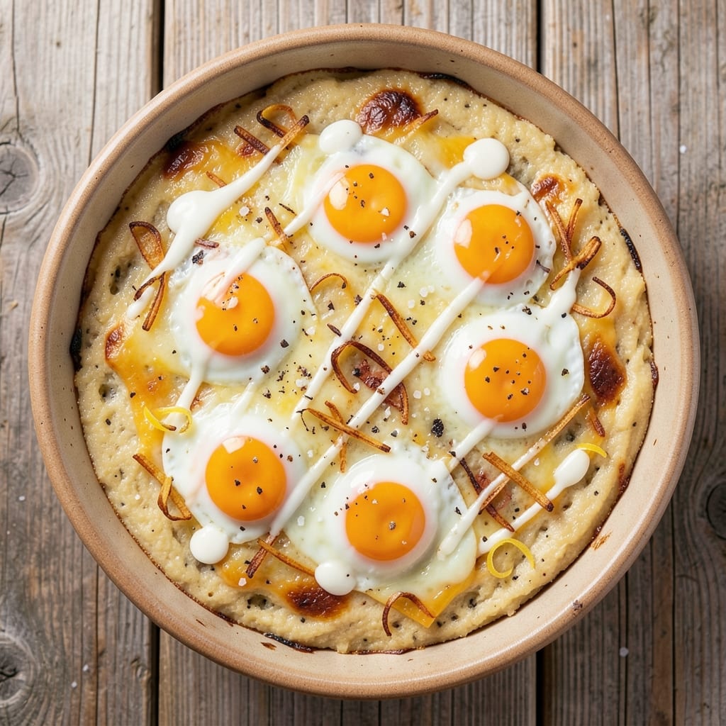 Cheesy Breakfast Egg and Polenta Casserole Recipe: Baked-In Cheese Crust for Extra Crunch